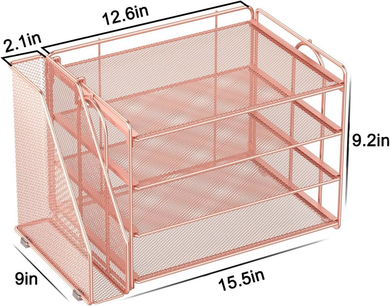 Spacrea Desk Organizers and Accessories, Paper Organizer for Desk with File organizer, Desk Accessories & Workspace Organizers for Office Supplies (Rose Gold) - Image 5